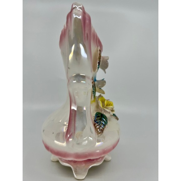 Vintage Ceramic Pitcher Vase Luster Ware Flowers Glazed Footed - Picture 2 of 12